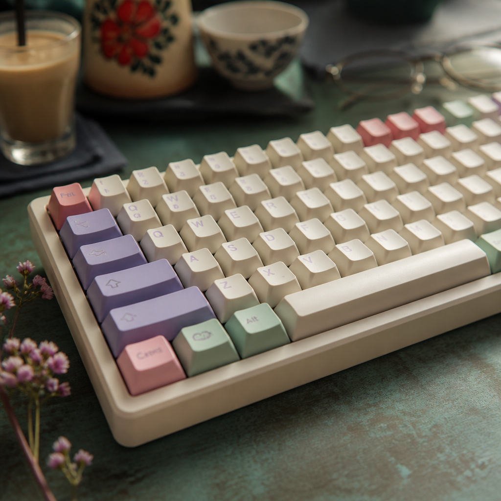 Bộ keycap tháng 7 2026 với nhiều màu sắc rực rỡ trên bàn phím cơ
