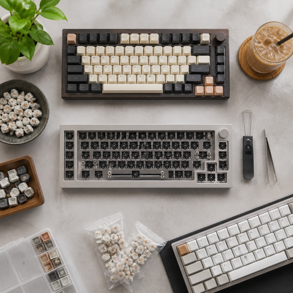 Góc làm việc với bàn phím cơ đã được tùy chỉnh keycap